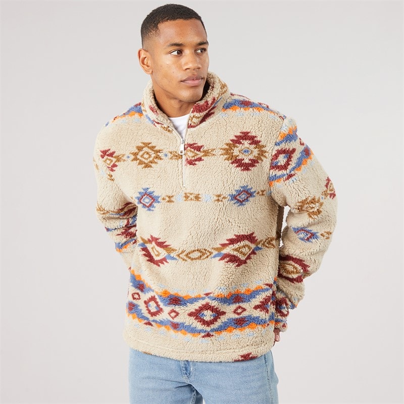 Brave Soul Herre armin 1/4 zip jumper - Cream/Multi