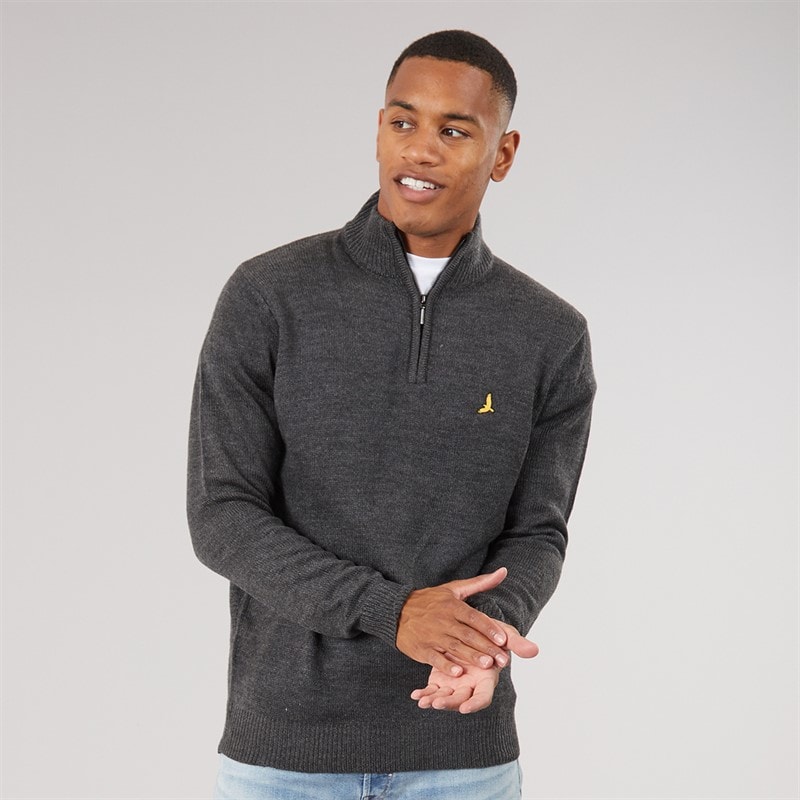 Brave Soul Herre bremner quarter zip trøje med høj hals - Dark Charcoal Marl/Jet Black