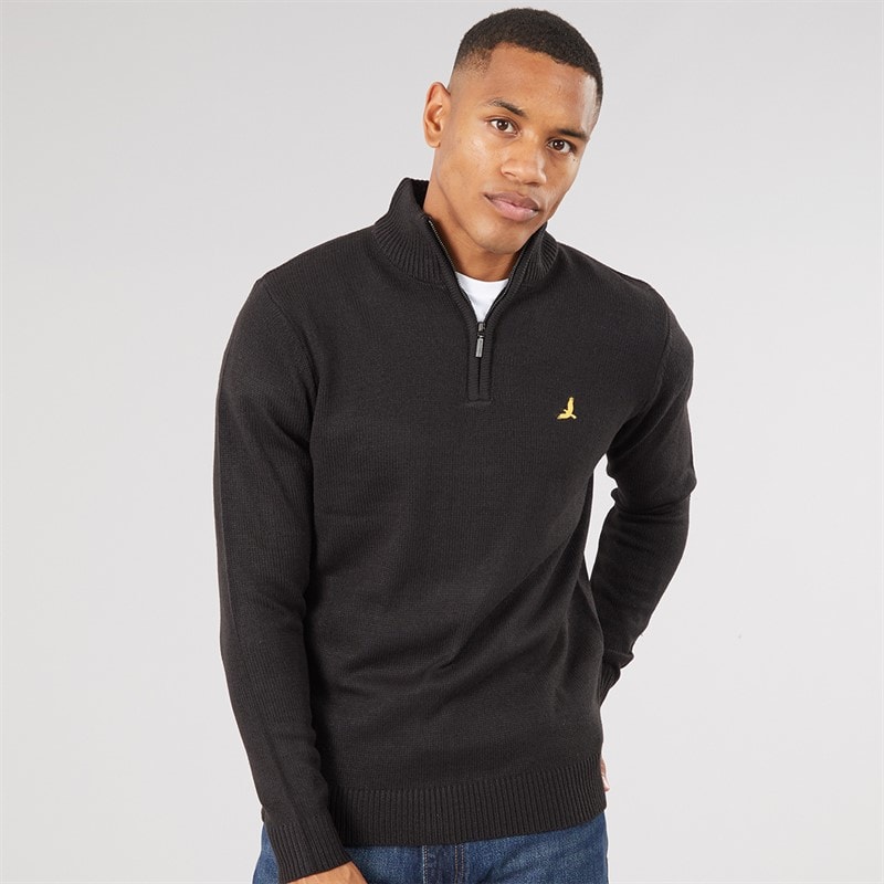 Brave Soul Herre bremner quarter zip trøje med høj hals - Jet Black/Dunkel Charcoal Marl