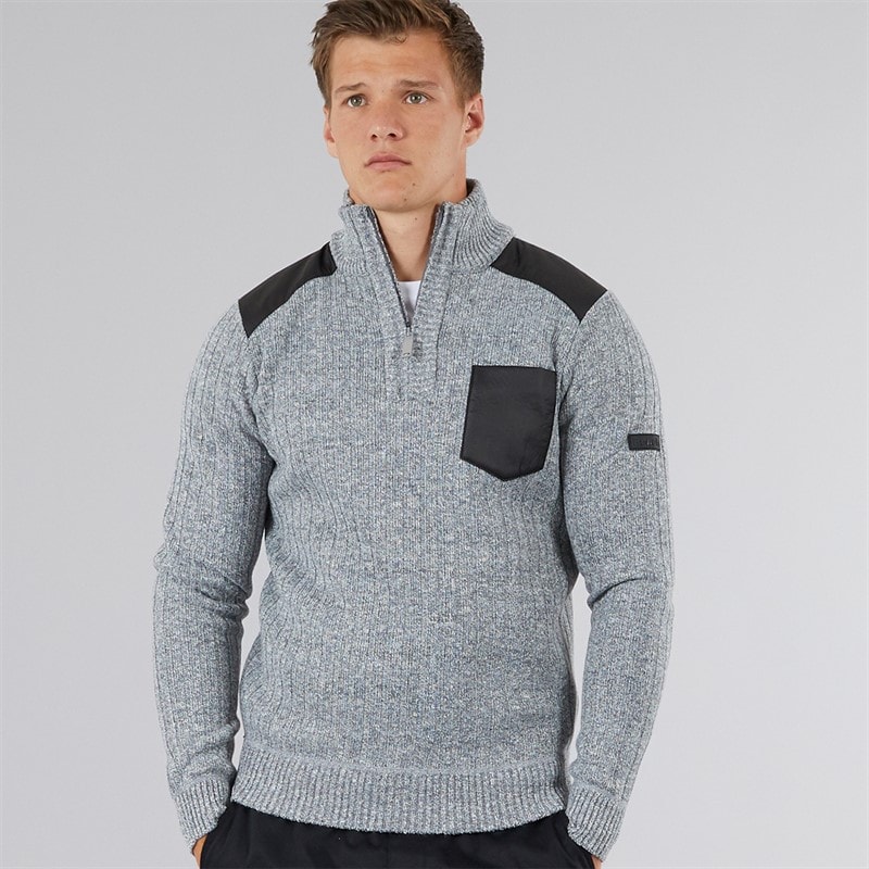 Bench Herre verto 1/4 zip funnel neck jumper - Light Grey Marl