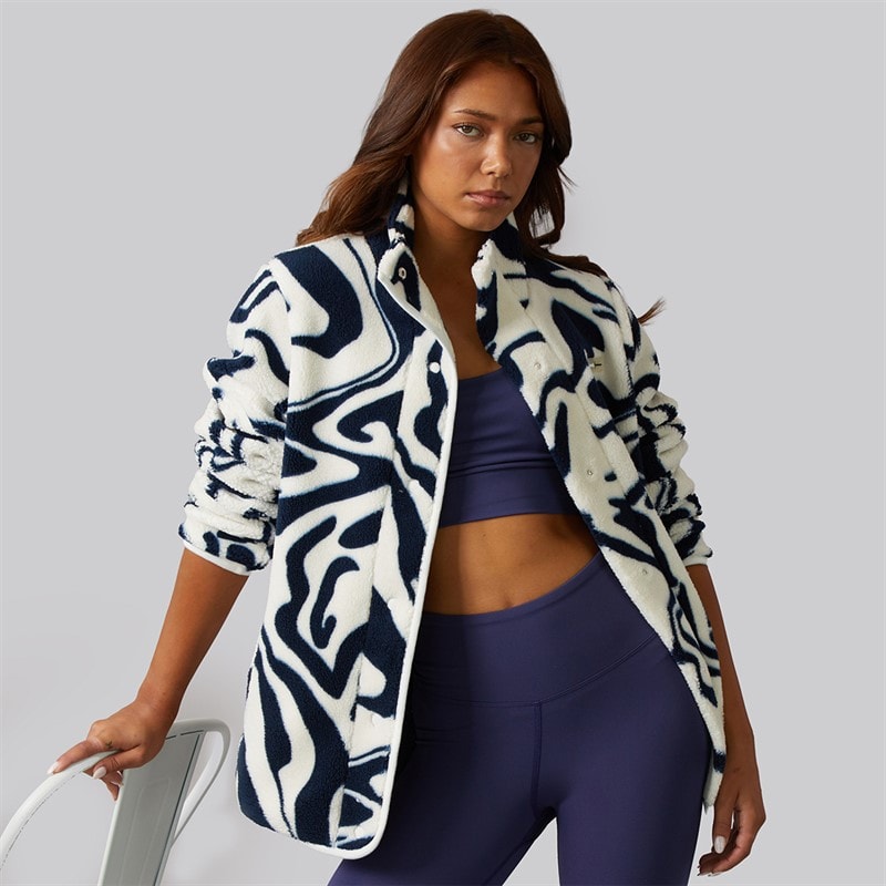 Bench Dame gorla borg fleece - Winter White/Marineblå swirl