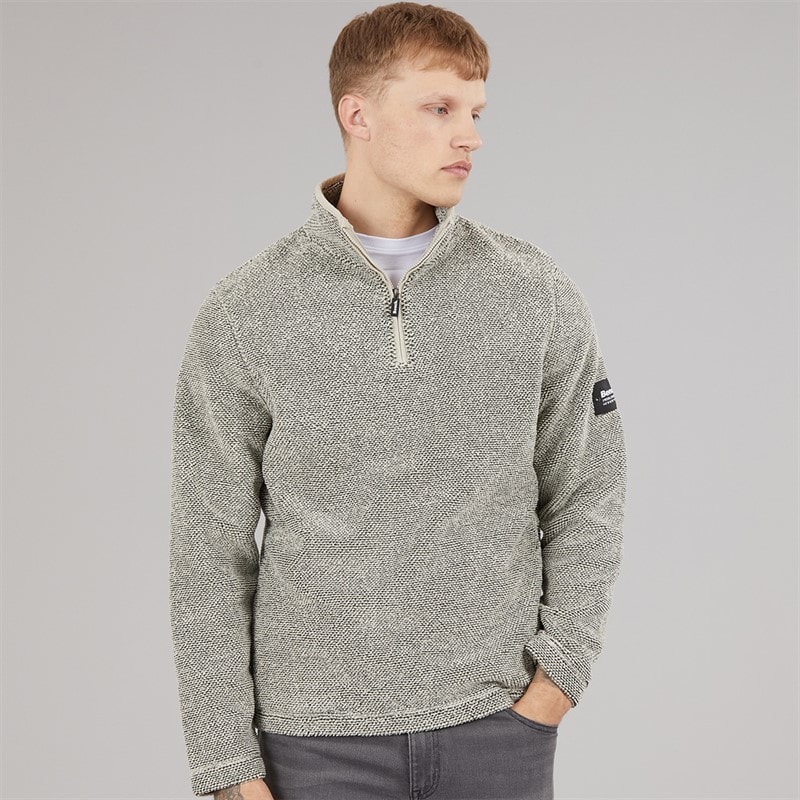 Bench Herre trevyn 1/4 zip funnel neck fleece - Cream/Dunkelgrau