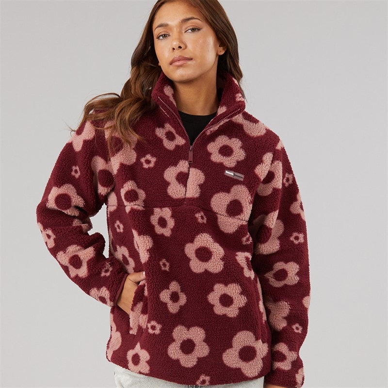 Bench Dame dessa fleece med 1/4 lynlås - Cordovan/Hellrosa