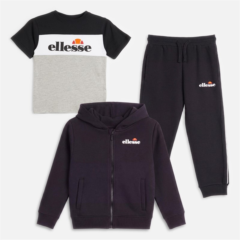 Ellesse Drenge guglielmo hættetrøje, t-shirt og joggingbukser sæt - Sort