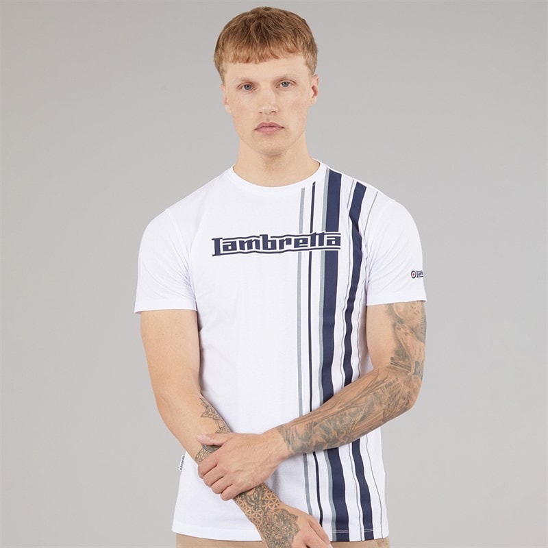 Lambretta Herre racing stripe t-shirt - Hvid/Marineblå/Grå