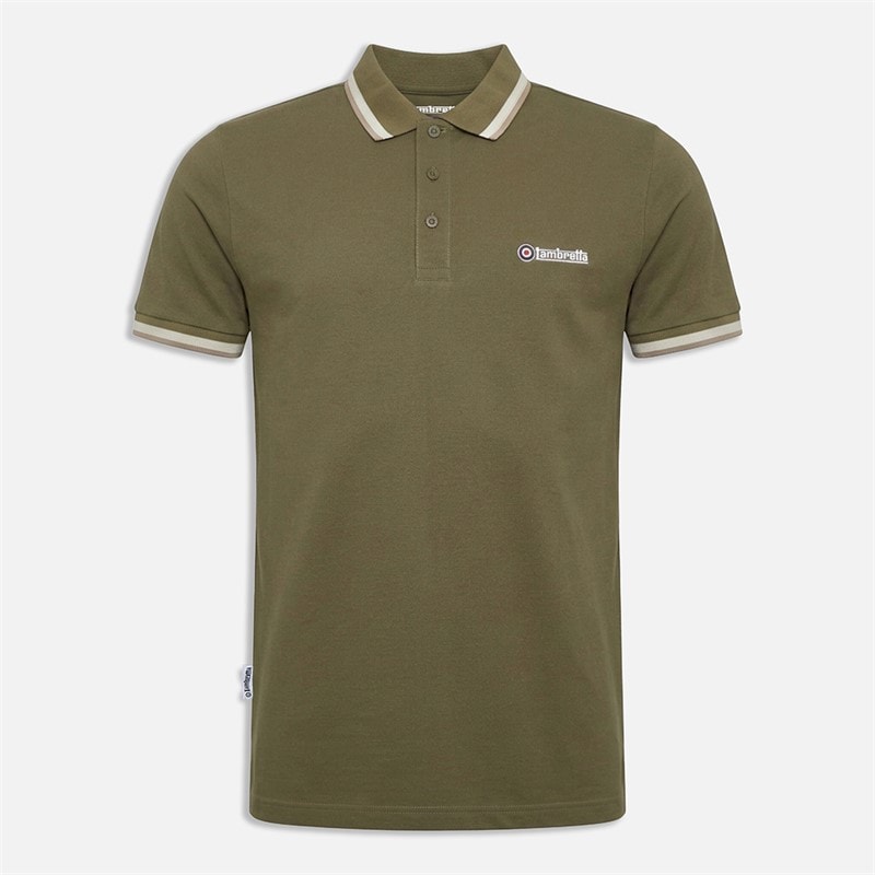 Lambretta Herre twin tipped polo-shirt - Khaki Aqua/Silver/Cashew