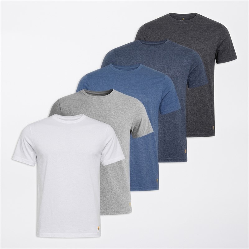 Farah Herre erving fem-pak t-shirts - Navy Marl/Grå Marl/Denim Marl/Hvid/Charcoal Marl