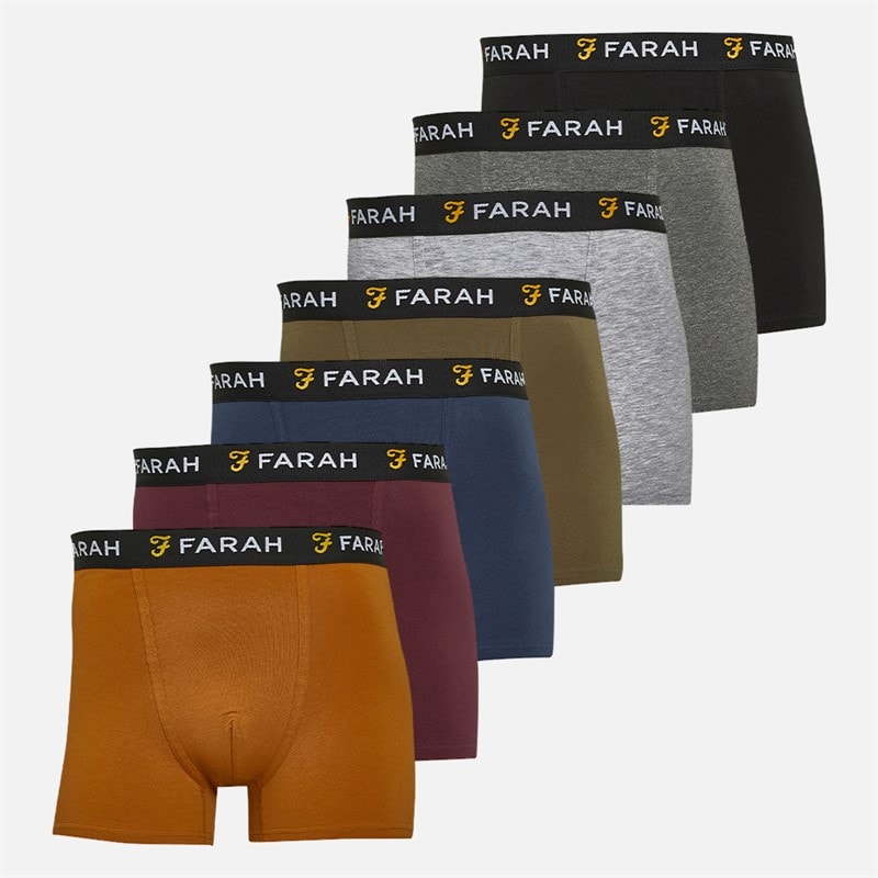 Farah Herre kalle syv-pak boksershorts - Sort/Olive Green/Marine/Kulgrå Marl/Burnt Ochre/Grå Marl/Bordeaux