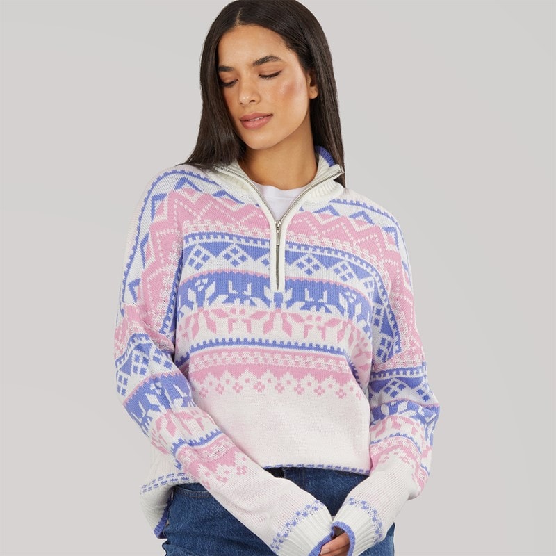 Board Angels Dame half zip fair isle sweater - Pastel Purple Pink