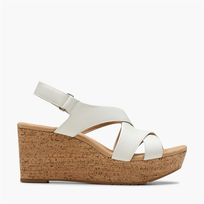 Clarks Dame rose style kilehælssandaler - White Leather