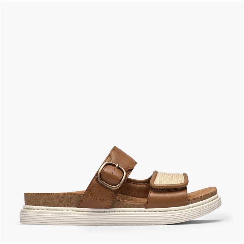 Clarks Dame arwell sandaler med dobbelte stropper - Tan Leather