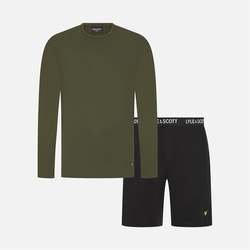 Lyle And Scott Vintage Herre Hugo langærmet top og shorts lounge sæt - Climbing Ivy/Sort
