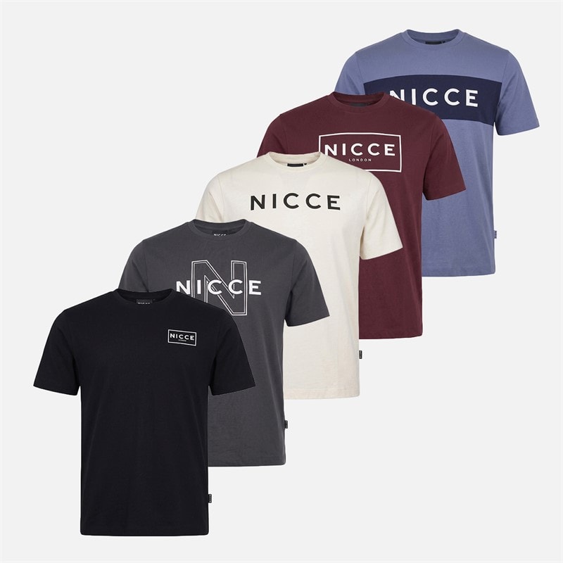 NICCE Herre etnam fem-pak t-shirts - Dunkel Steel Blue/Sort/Coal/Ivory/Fig