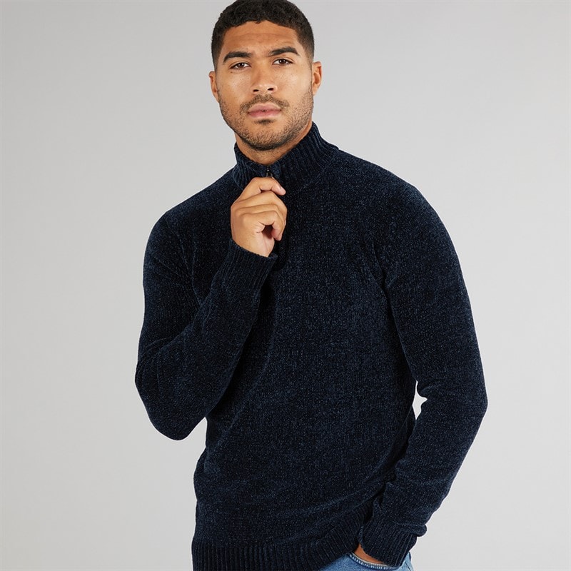 French Connection Herre 5 chenille 1/2 zip jumper - Marine