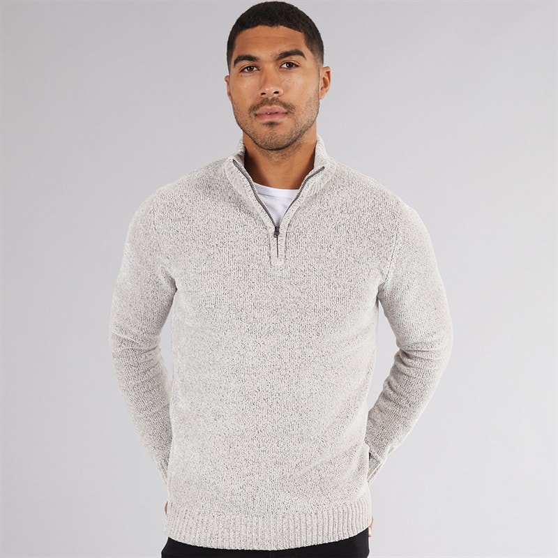 French Connection Herre 5 chenille 1/2 zip jumper - Light Grey Mel