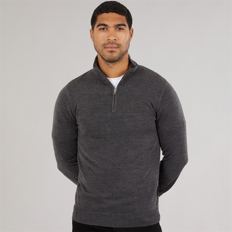French Connection Herre cash half zip jumper - Charcoal Mel