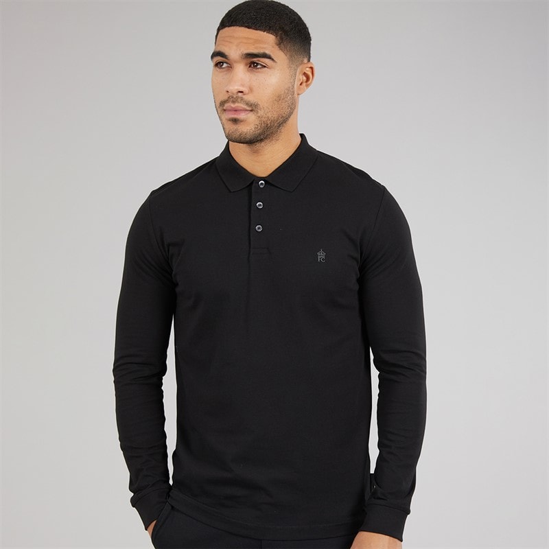 French Connection Herre langærmet poloshirt - Sort/Gunmetal
