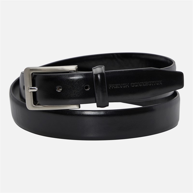 French Connection Herre essentiel læderkeeperbælte - Black Brushed Nickel