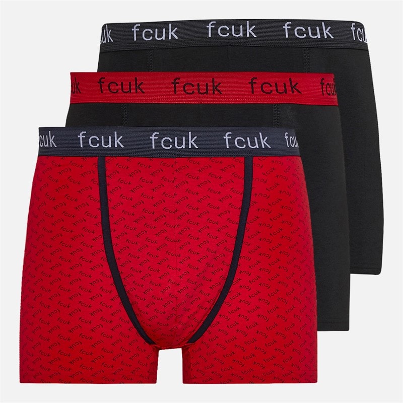 French Connection Herre FCUK trepak boxershorts - FCUK12 Sort/Rød Print/Sort