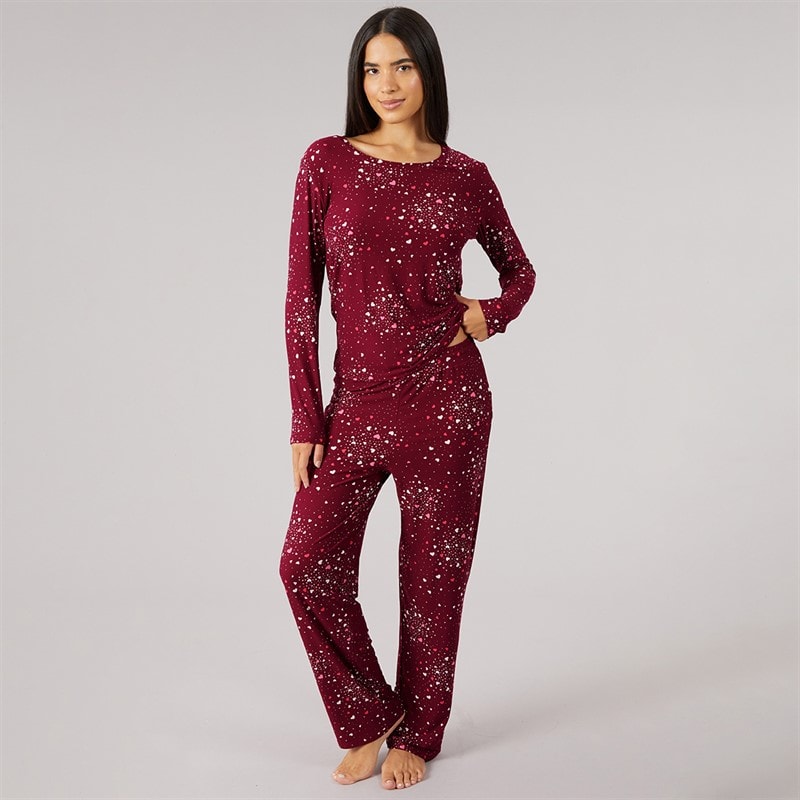 Onfire Dame soft touch pyjamasæt med hjerter - Bourgogne