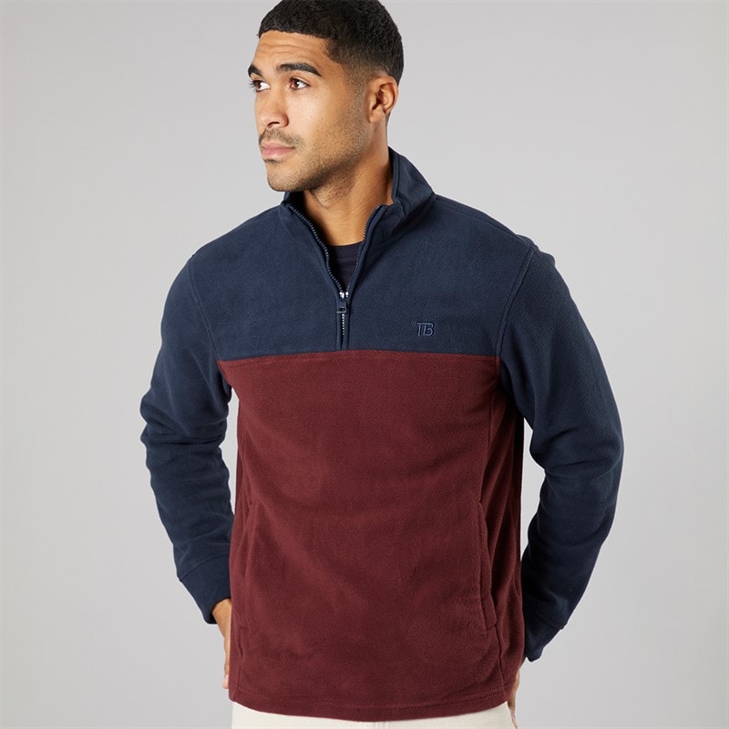 THREADBARE Herre wham 1/4 lynlås fleece - Marine/Bourgogne