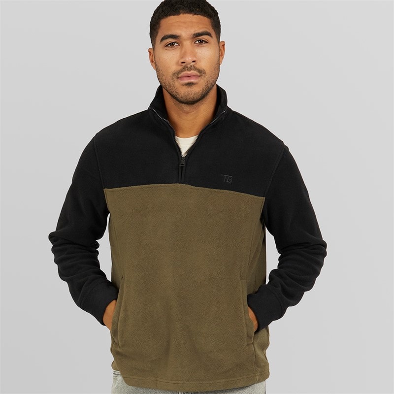 THREADBARE Herre wham 1/4 lynlås fleece - Sort/Khaki