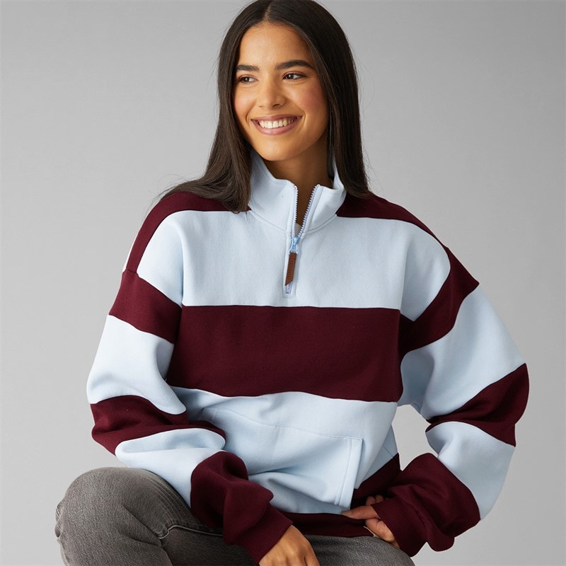 Lagooners Dame birchden 1/4 zip sweatshirt - Ice Blue/Bourgogne