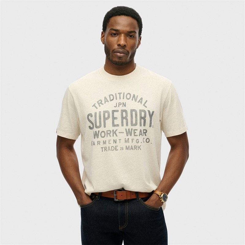 Superdry Herre machined goods workwear t-shirt - Oat Cream Marl