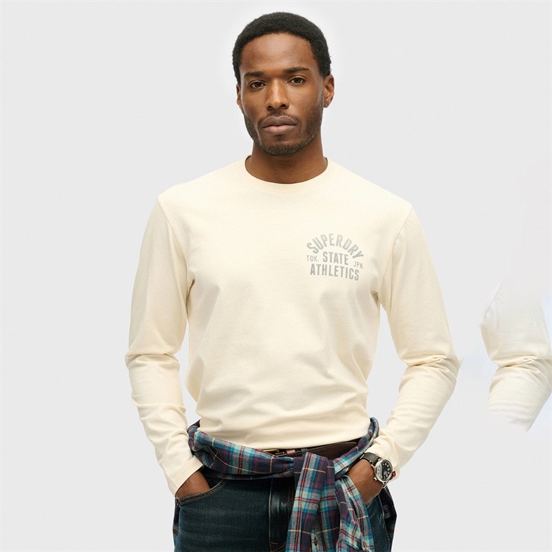 Superdry Herre atletisk t-shirt - Desert Bone Off White
