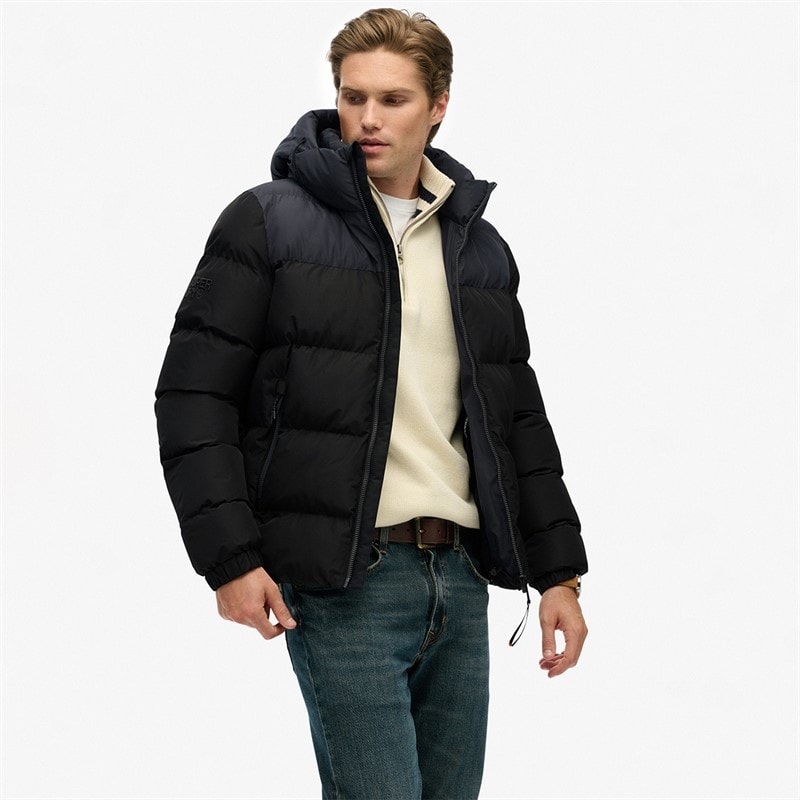 Superdry Herre colourblock pufferjakke - Sort/Ebony