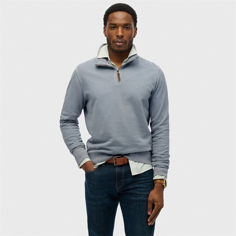 Superdry Herre klassisk sweatshirts med halv lynlås - Washed Denim