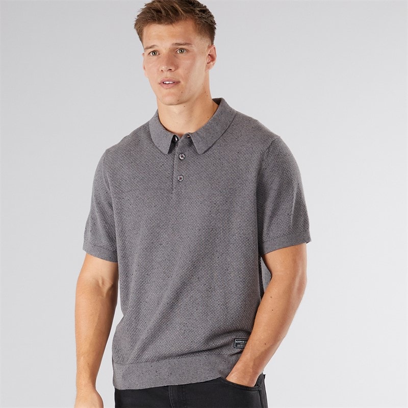 Scotch & Soda Herre Tekstur Skifte Strikket Polo Mørkegrå