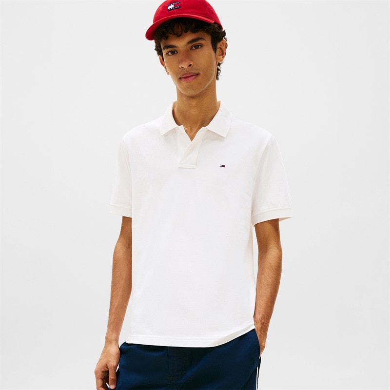Tommy Jeans Herre Flag Regular Fit Pique Polo Shirt Hvid
