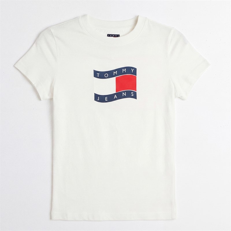 Tommy Jeans Dame Wavy Flag T Shirt Ecru
