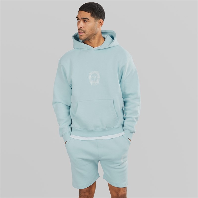 Avant Garde Herre Fausser Hættetrøje Og Shorts Sæt Skyblue