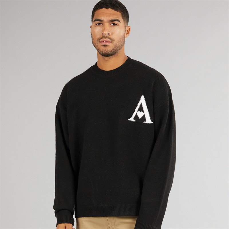 Avant Garde Herre Hjerter Strikket Crew Neck Jumper Sort