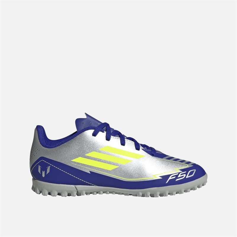 adidas Børne F50 Messi Club La Vida Rapida Pack TF Astro Fodboldstøvler Silver Metallic/Solar Yellow/Lucid Blue