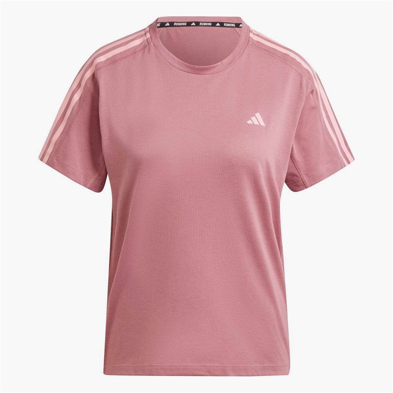 adidas Dame Own The Run 3 Stripes Løbe T Shirt Lyserød