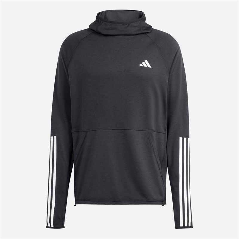 adidas Herre Own The Run 3-Stripes Løbe Hættetrøje Sort