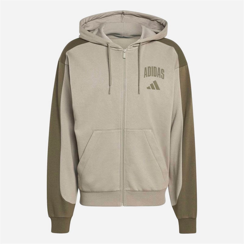 adidas Herre Collegiate Fleece Lynlås Hættetrøje Silver Pebble/Olive Strata
