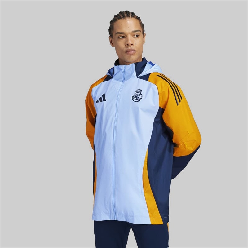 adidas Herre RMA Real Madrid 24/25 Konkurrence Alle Vejr Jakke Glow Blue/Crew Orange/Team Navy Blue