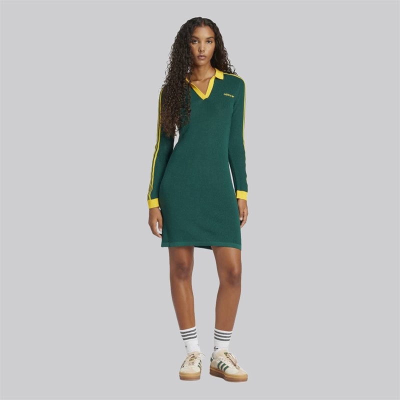 adidas Originals Dame Strikket Polo Kjole Collegiate Green/Cream Yellow
