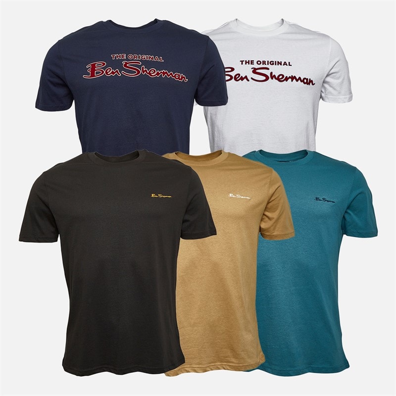 Ben Sherman Herre Blandet Fem Pakke T-Shirts Teal/Stone/Black/White/Dark Navy