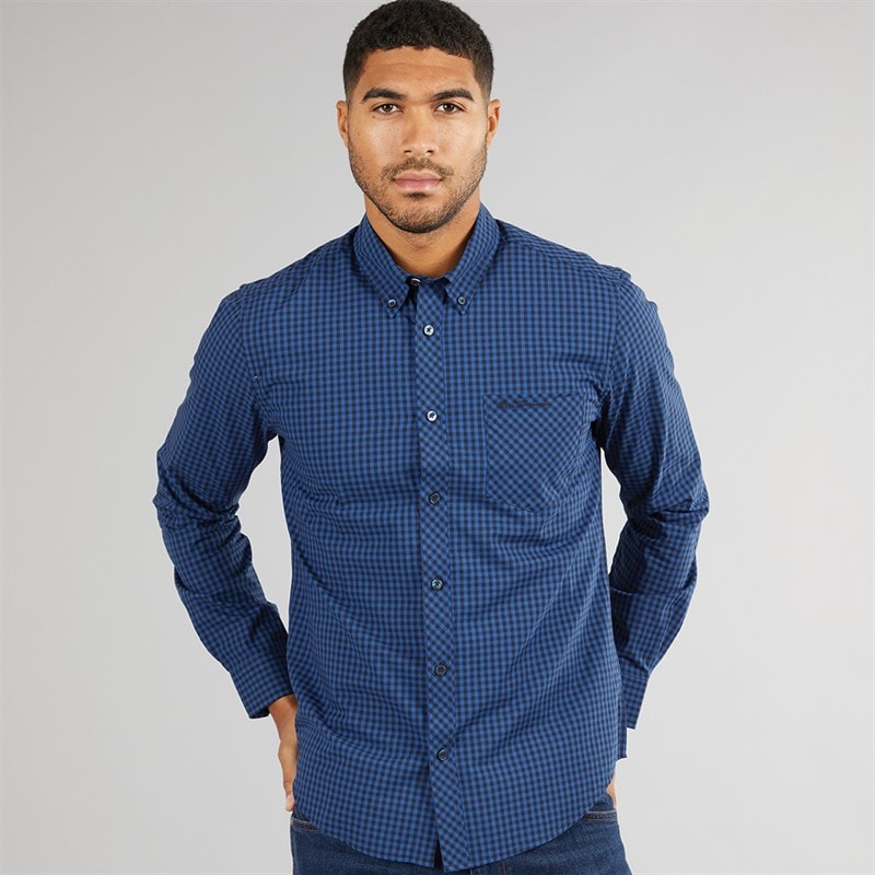 Ben Sherman Herre Langærmet Gingham Skjorte Royal Blå