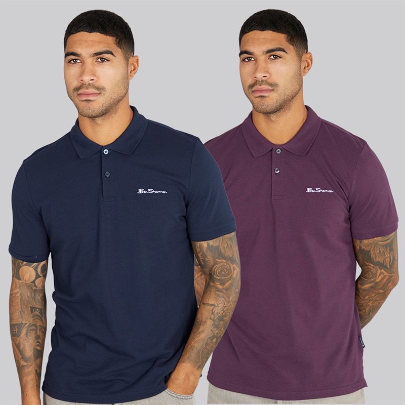 Ben Sherman Herre to pak ensfarvede poloskjorter Plum/Dark Navy