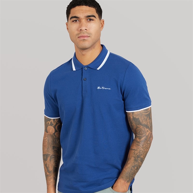 Ben Sherman Herre dobbelt stribet polo skjorte Royal Blue