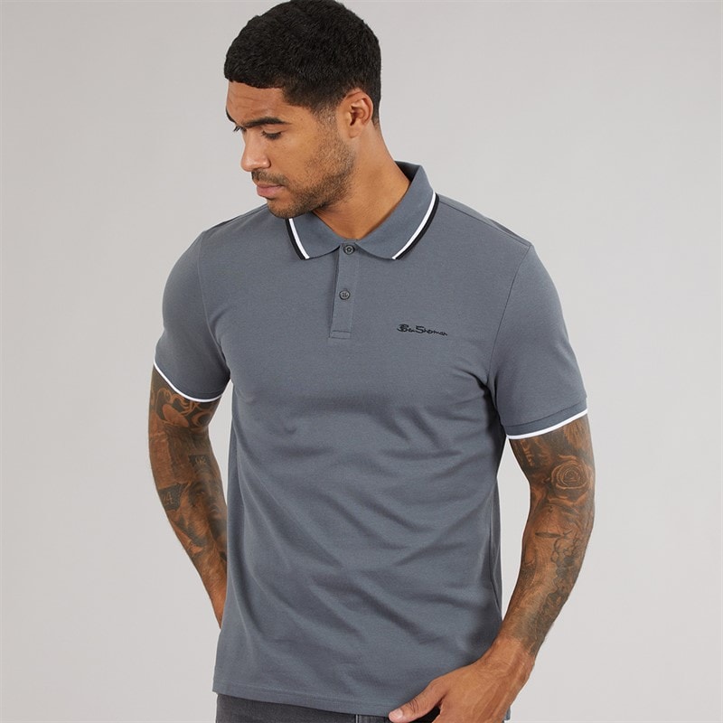 Ben Sherman Herre Polo Shirt Med Tvilling Kant Skifergrå