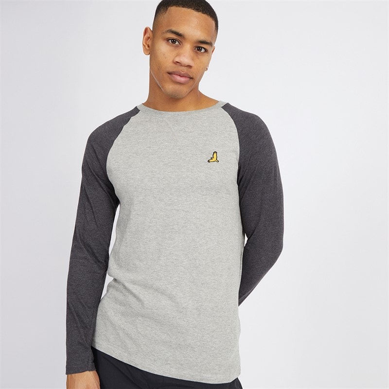 Brave Soul Herre Terence Langærmet Rundhals T-shirt Lysegrå Melange/Mørk Antracit