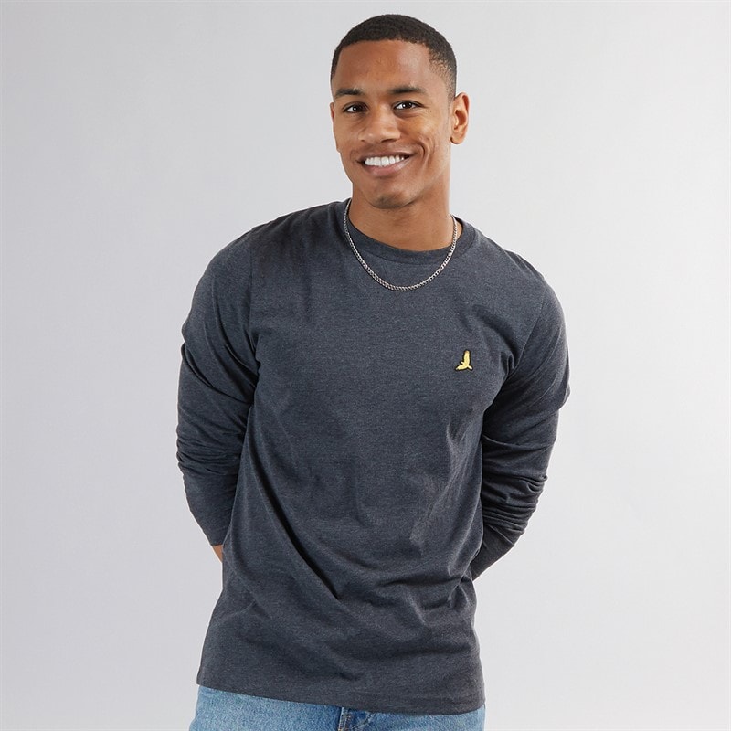 Brave Soul Herre Franz Langærmet Rundhals T-shirt Mørk Antracit Melange/Lysegrå Melange