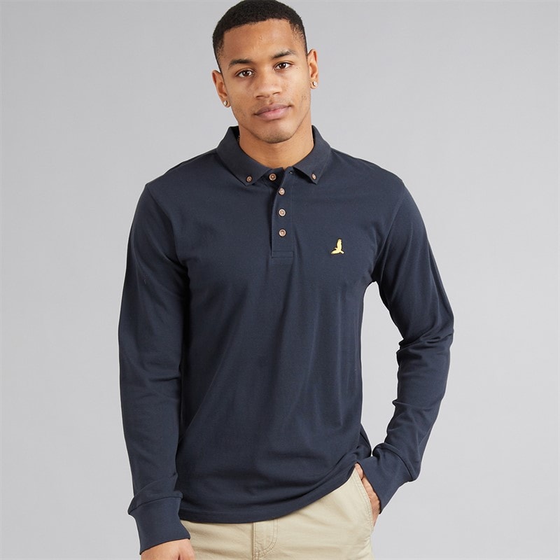 Brave Soul Herre Polo Shirt Med Lange Ærmer Dark Navy
